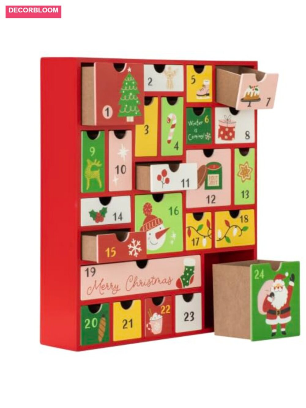 Wooden Fold-Out Advent Calendar with 24 Empty Drawers to Fill, Reusable